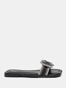 Fashionable Women's Flat Sandals - Black - View 1