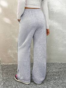 Coolane Kids Tween Girl Grey Fall/Winter Tall Patchwork Drawstring Waist Straight Leg Casual Sweatpants - Grey - View 3