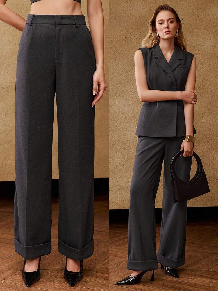 PRESS CREASE CUFFED HEM STRAIGHT LEG PANTS FOR FALL/WINTER