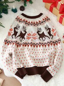INAWLY Damen Weihnachts-Rentier-Muster Rundhals-Pullover, Herbst/Winter - Verschiedenfarbig - Übersicht 4