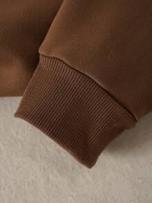 INAWLY Women's Minimalist Printed Crew Neck Long Sleeve Sweatshirt - Coffee Brown - View 4