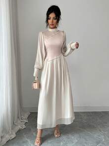 Rafferiza 女士优雅奢华珍珠装饰连衣裙，女士派对礼服，女士新年礼服 - 杏色 - 查看 3