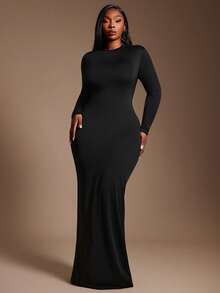 SHEIN SXY Vestito basic essenziale elegante senza tempo, taglia comoda, colore unito, vestibilità slim, adatto per primavera/estate, Ibiza, Nashville, Rave, modesto, chic - nero - Visualizzare 3