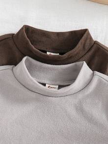 Cozy Pixies 2pcs Baby Boy Solid Color Soft Knit Stand Collar Long Sleeve Bodysuit Set - Multicolor - View 3