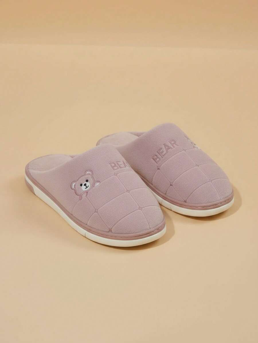 Mujer Pantuflas de Felpa Suave Diseño Dibujos Punta Cerrada Sin Cordones Casual Invierno Hogar Zapatos - Morado - Ver 1