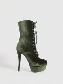 CUCCOO LuxiPop 性感时尚高跟厚底细高跟休闲百搭侧拉链女式踝靴，适合圣诞派对、性感夜店风格 - 綠色 - 查看 1