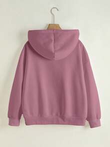 INAWLY 女士连帽拉链卫衣，字母图案，休闲外套，适合教师、返校、毕业、日常穿着、冬季外套，时尚百搭，女士连帽长袖卫衣 - 中紫紅色 - 查看 2