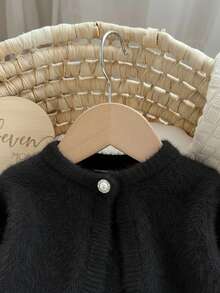 Babygirl Cute Solid Color Faux Fur Elastic Short Cardigan, Versatile For Autumn/Winter - Black - View 6