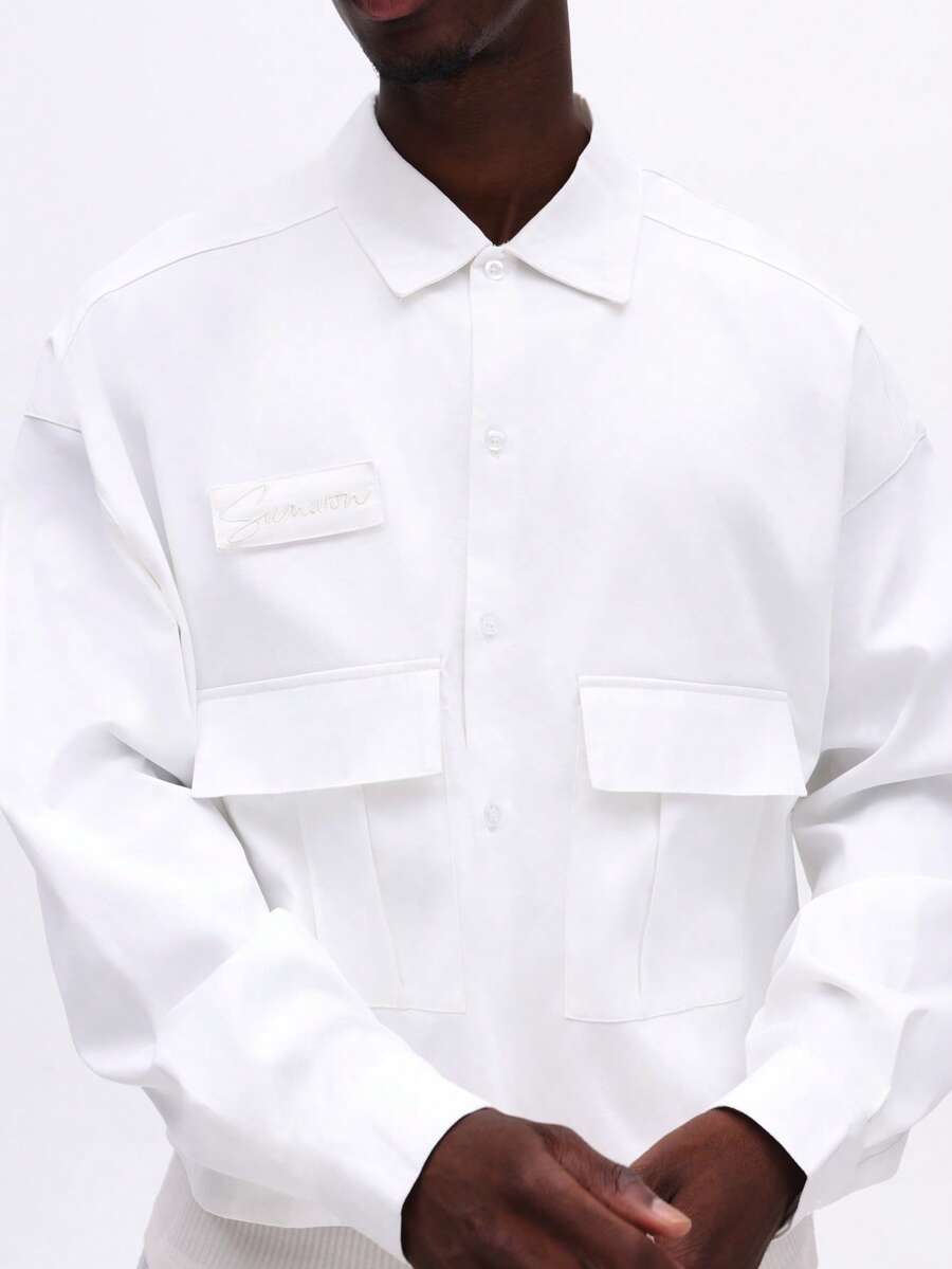 Áo sơ mi công sở tay dài cổ cài cúc cổ điển SUMWON với túi ngực, dáng regular fit, thích hợp mặc đi làm. Màu trơn. - trắng - Xem 1