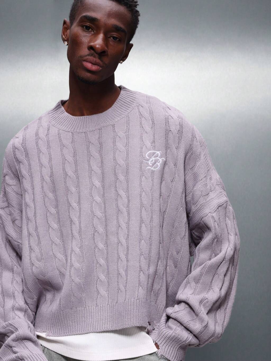 PLAYBOY X SUMWON Cable Knit Crew Neck Pullover Sweater