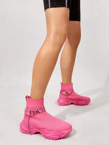 Snakeskin Print High-Top Sock Sneakers Sports Shoes Casual Shoes Tainers - Hot Pink - View 13