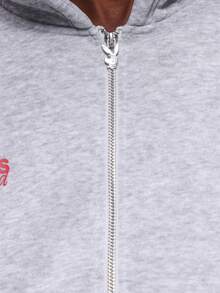 PLAYBOY X SUMWON Oversized Zip Up Hoodie With Iconic Bunny Logo Print Full Back Design Casual Streetwear Sweatshirt Winter Fall Fashion - Grey - View 6