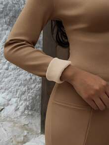 SHEIN EZwear 女士保暖内衬修身连体裤，适合秋冬季穿着 - 咖啡棕 - 查看 6