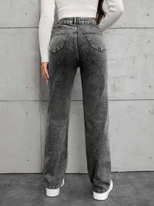 EURMUSE 100%Cotton Slant Pocket Straight Leg Jeans - Black - View 2