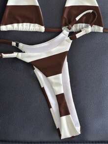 Swim Vcay Bikini con tiras contrastantes y diseño de microtriángulos recortados, sexy - Multicolor - Ver 4