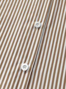 Franclia Classic Striped Long Sleeve Shirt, Delicate Embroidered Pattern, Loose & Comfortable Fit - Coffee Brown - View 3