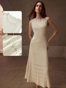 MOTF PREMIUM HOLLOW OUT PLEATED SWEATER DRESS - White - View 7