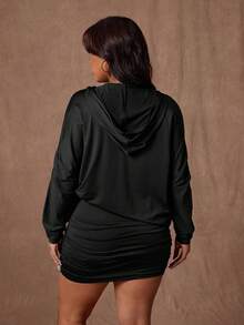 Rustia Plus Size Fashionable Sexy Deep V Bodycon Dress - Black - View 2