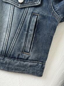 SHEIN Unity Thermisch gefütterter kurzer Denim Jacke, modisch und vielseitig für den Winter - Blau - Übersicht 4