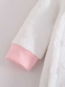 2pcs/Set Piyama Bayi Perempuan Baru Lahir Warna Pink Muda, Piyama Lengan Panjang Motif Hati & Kelinci Lucu Musim Gugur dengan Celana, Set Pakaian Seragam Keluarga - Baby Pink - View 7