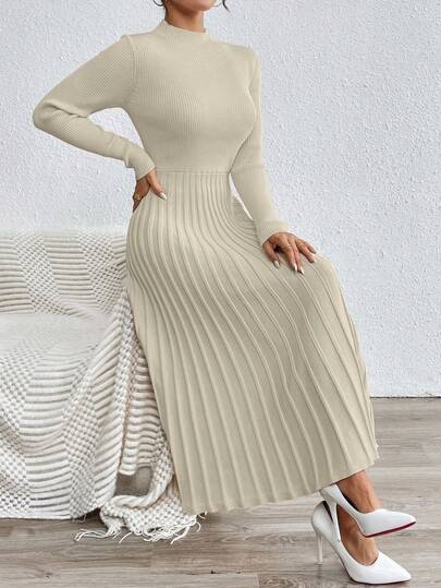 RosyDaze 优雅纯色立领针织连衣裙，秋冬