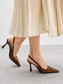 CUCCOO BIZCHIC Women's Elegant Pointed Toe Backless Pumps For Commuting For Christmas - Brown - View 4