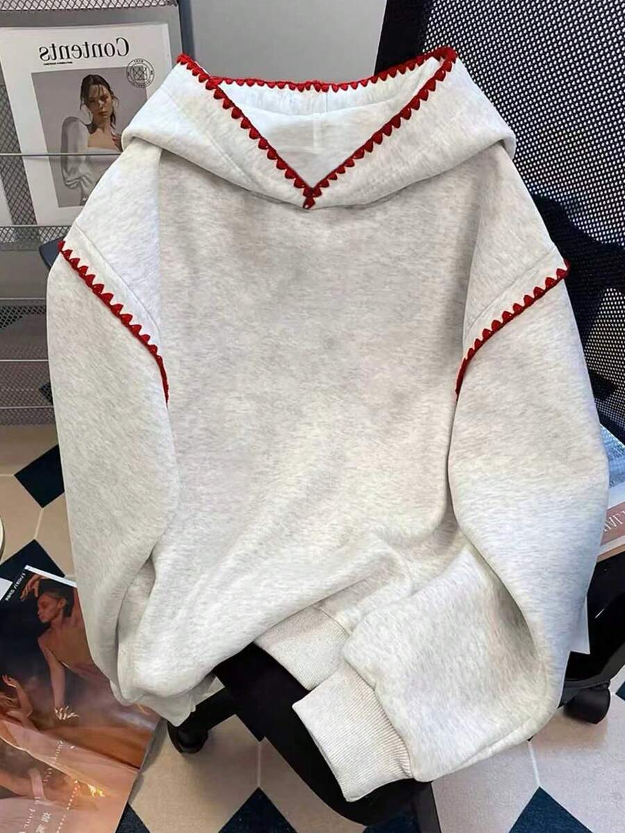 Resyla Sudadera para mujer, sudadera con capucha de manga larga de estilo relajado y sensación de alta gama en color gris, sudadera con capucha con hilo de concha azul que transmite un fuerte sentido de artesanía y diseño, nueva parte superior para el otoño e invierno de 2025, regalo para novia y mejor amiga, regalo de vacaciones, regalo de Año Nuevo