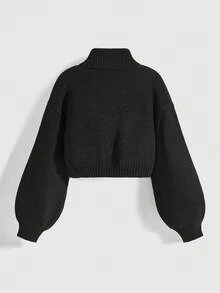 ROMWE Goth Suéter feminino de gola alta em estilo gótico palaciano com bordados de coração, gema, gota de cristal e estrela. - Preto - Ver 2
