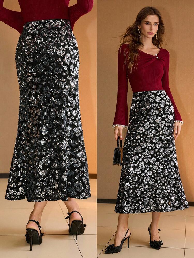 SEQUINS MERMAID HEM SKIRT