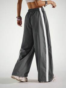 StreetHx Women's Drawstring Waist Wide Leg Casual Loose Sports Barrel Leg Pants - Dark Grey - View 2
