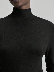 Ontre Đầm nữ chất liệu vải mỏng nhẹ, thoải mái, cổ cao, vai thường, tay dài, dáng xòe, đa năng cho việc đi làm trong thành phố, kiểu dáng công sở thanh lịch tối giản, phù hợp cho giáo viên, văn phòng, mùa hè, ngày Valentine. - màu đen - Xem 7