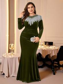 Coutiva Vestido de noche formal de talla grande (muy adornado) - Verde militar - Ver 5