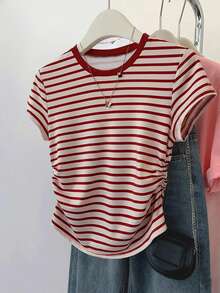 Conjunto de 3 camisetas casuales de verano para mujer en negro, blanco y gris con bordado de gallo, corte ajustado, estilo deportivo - Multicolor 5 - Ver 3