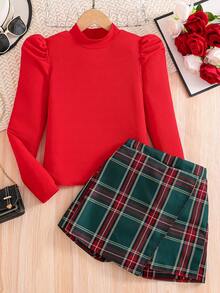 Sparklyn Tween Girl Simple Fashion Red Solid Top And 2 In 1 Shorts Set - Multicolor - View 3
