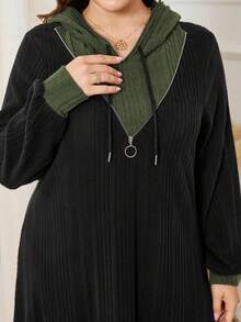 Al Najma Vestido largo casual y versátil de tela de felpa con bloqueo de color, cremallera decorativa y capucha, de alta gama y sofisticado, para mujer, talla grande, adecuado para uso en el hogar, otoño/invierno - Multicolor - Ver 3