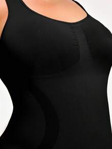 SHAPORA Plus Size Solid Color Sleeveless Waist Shaping Top - Black - View 5