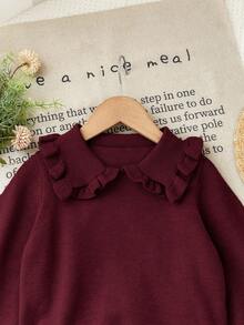 SHEIN 女童纯色彼得潘领休闲毛衣套装，秋冬季 - 酒紅色 - 查看 7