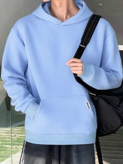 SHEIN Teen Boy Minimalist Solid Pastel Grey Casual Loose Sweatshirt, School, Campus, College Fall Winter