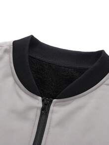 Manfinity Homme 男士撞色拉链领休闲抓绒棒球夹克，秋冬季 - 淺灰色 - 查看 4