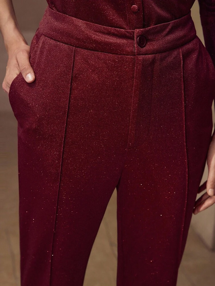 GLITTER SOLID SEAM FRONT SLANT POCKET SUIT PANTS