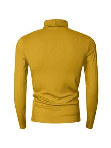 Manfinity Dauomo Men's Casual Solid Color Ribbed Turtleneck Slim Fit Long Sleeve T-Shirt, Autumn - Yellow - View 2