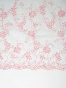 SHEIN Vestido de cumpleaños elegante de verano para niñas bebé, rosa con estampado floral, sin mangas, falda de tul jacquard con lazo 3D, silueta clásica de línea A con volantes para salidas - Rosa - Ver 5