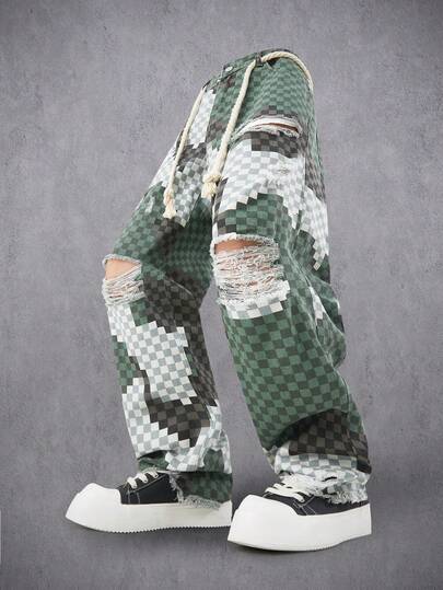 Manfinity Denimwave 男士节日罗纹针织绿色圣诞家庭卡通图案男士毛衣，带小矮人图案的圣诞毛衣，长袖圆领套头衫，父子亲子装