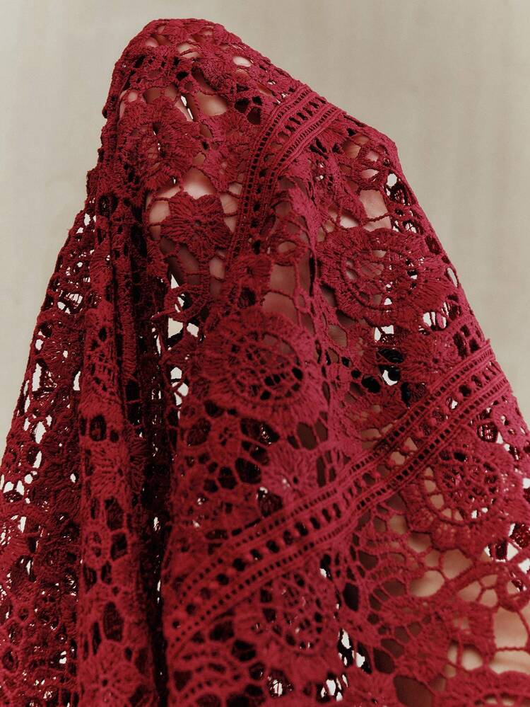 Vestido largo de manga larga con encaje calado y parches florales, elegante y apropiado para otoño, invierno, salidas, eventos formales, fiestas, Navidad, Año Nuevo, trabajo, graduación, boda, para mujeres de talla grande