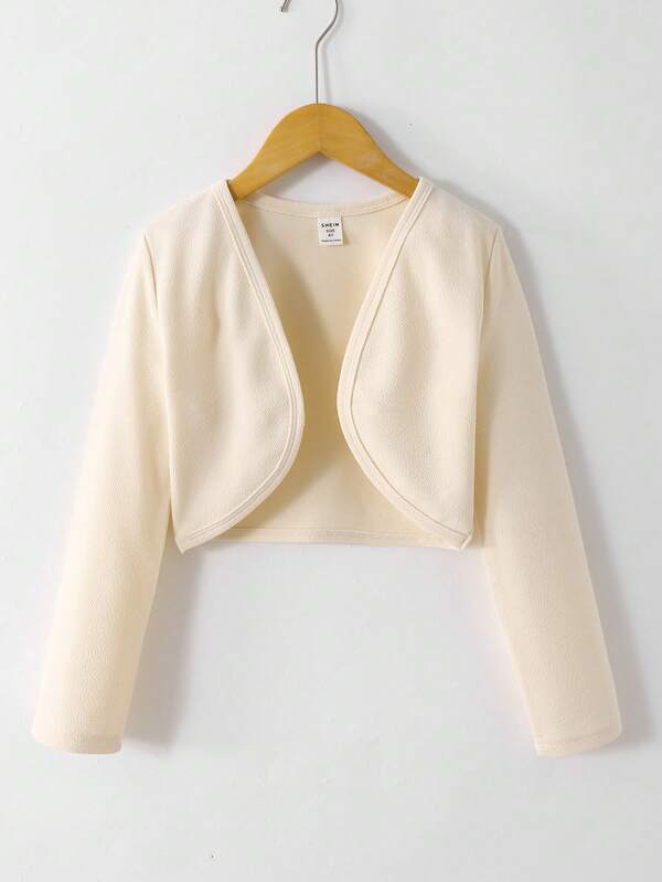 SHEIN Chaqueta casual de manga larga con abertura frontal minimalista de unicolor para niña preadolescente