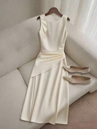 Franclia 女式褶皱腰交叉高开衩露背连衣裙