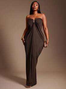 Radiana Đầm quây xếp ly màu trơn gợi cảm và thanh lịch dành cho nữ cỡ lớn, đầm maxi sexy, đầm dài không dây, đầm dạ hội quyến rũ, phù hợp cho tiệc chiêu đãi, liên hoan, tiệc tối, dạ hội, vũ hội, thành thị, vẻ quyến rũ công sở, trang phục du lịch, cổ điển, lễ hội, buổi hòa nhạc, lễ hội hóa trang, đi chơi, nhiều lớp, kỳ nghỉ, hẹn hò, tụ họp, sinh nhật, trang phục tiệc độc thân, cocktail, sự kiện trang trọng, kín đáo, sang trọng, hộp đêm, dễ thương, giản dị, đi chơi, tôn dáng, làm nổi bật vóc dáng, tạo dáng thon gọn, khu nghỉ dưỡng. - Màu nâu Sô-cô-la - Xem 3