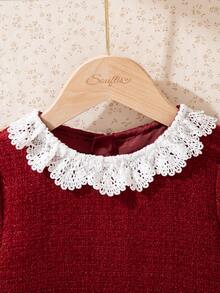 Souflis Souflis Baby Girl Vintage French Style Burgundy Long Sleeve Collared Dress, Suitable For Parties, Outings And Multiple Occasions In Autumn/Winter - Burgundy - View 5