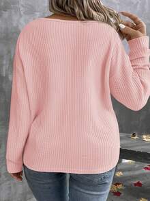 EMERY ROSE 女士V领叠层荧光色长袖加大码T恤，秋冬款 - 粉色 - 查看 2