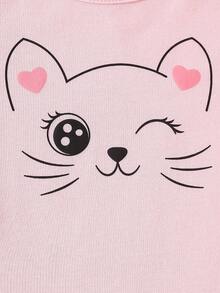 SHEIN Playful Pals 6件套可爱女童春秋季罗纹面料蝴蝶结印花/蝴蝶结满印/纯色玫红色长袖弧形下摆T恤和修身长裤休闲时尚套装 - 彩色 - 查看 5